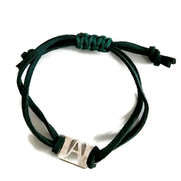 Jewelry - personalized  letter  A bracelet . Green, adjustable strap